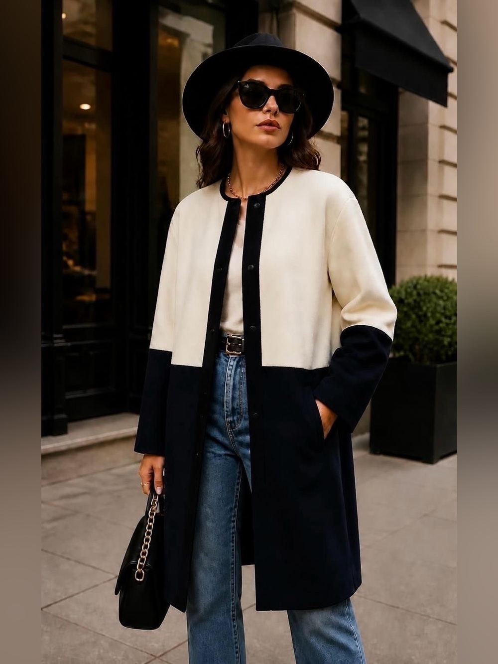 Wildfox Black & Cream Colorblock Open Front Sweater Coat